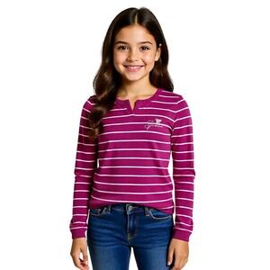Guess Girls Magenta Pink White Striped Rhinestone Logo Sweater‎ Size M 8/10 NWT